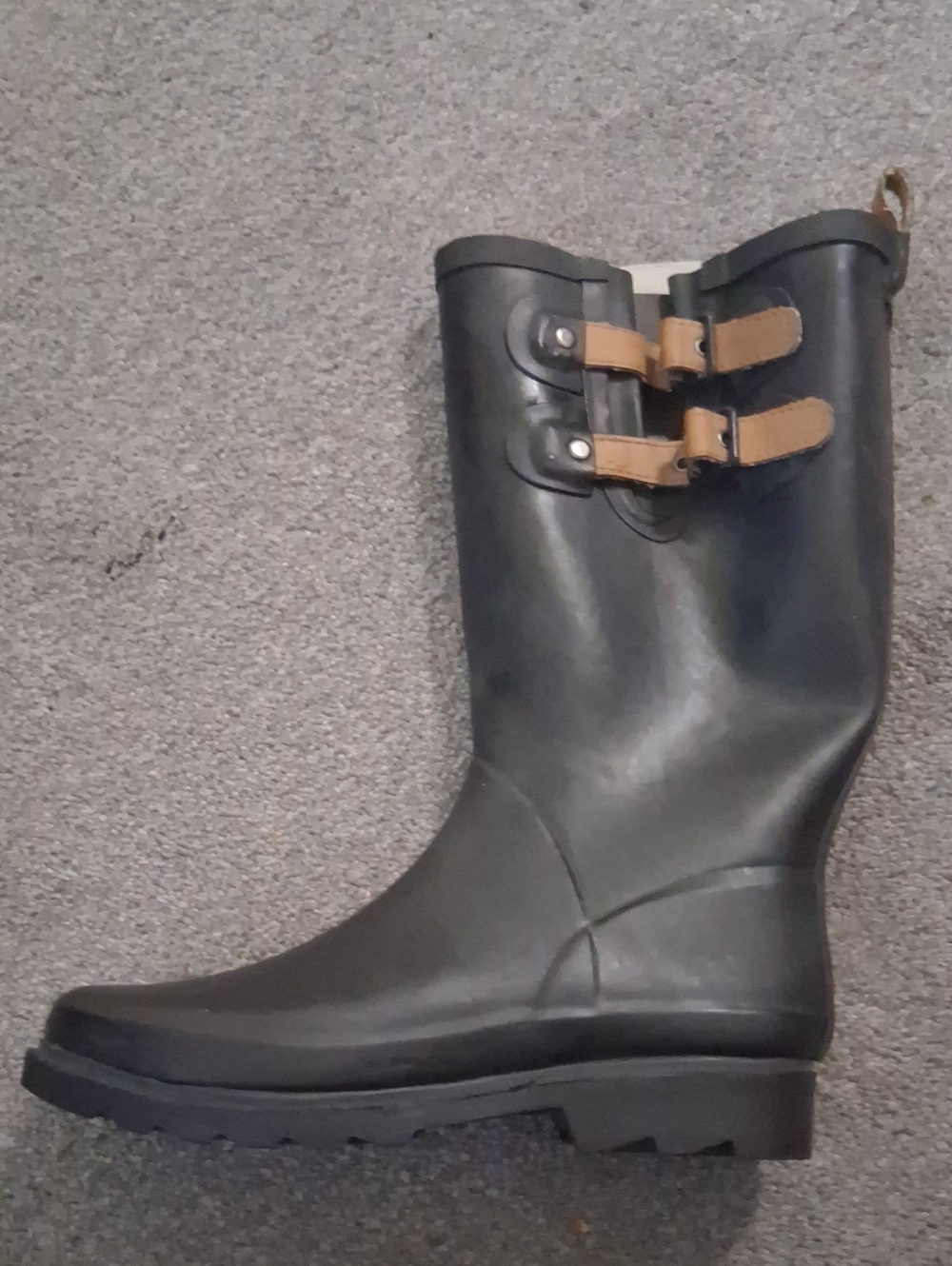 Merona Black Rain & Snow Boots with Tan Buckle Straps